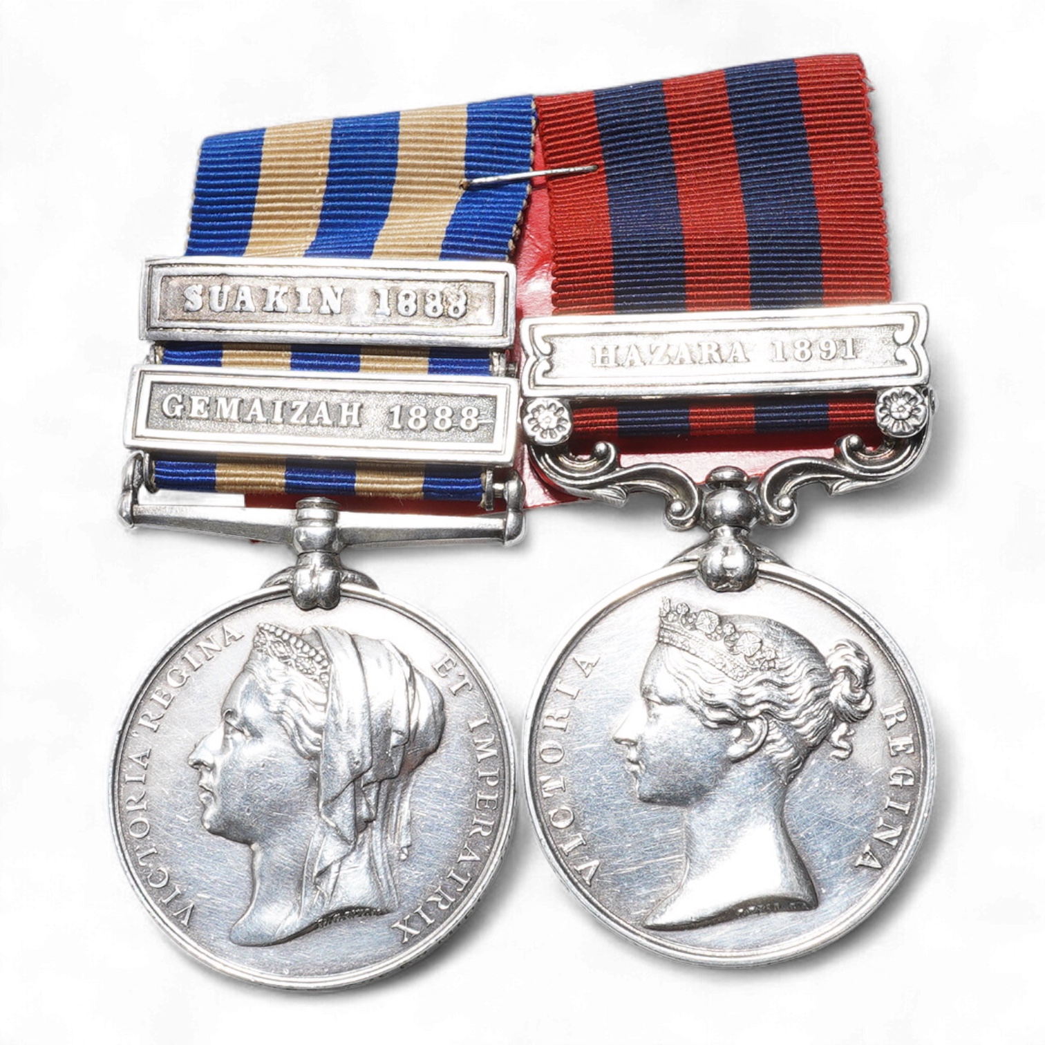 A Victoria military medal pair, awarded to 1408. Sergt. John James. 2nd. Battalion Middlesex Regiment., comprising of the India General Service medal with a clasp for Hazara 1891, together with an Egypt medal with clasps